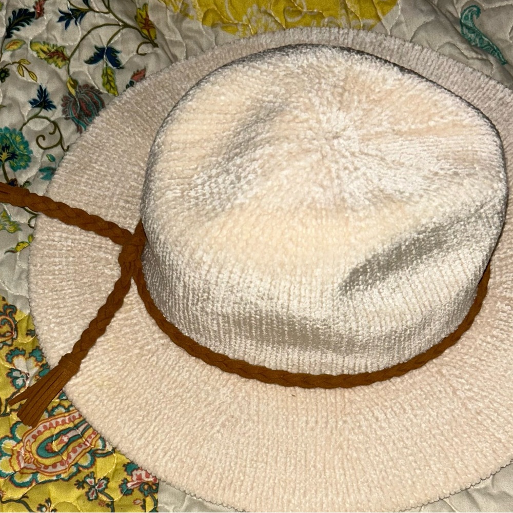 Cream Bucket Hat with Brown Braided Band